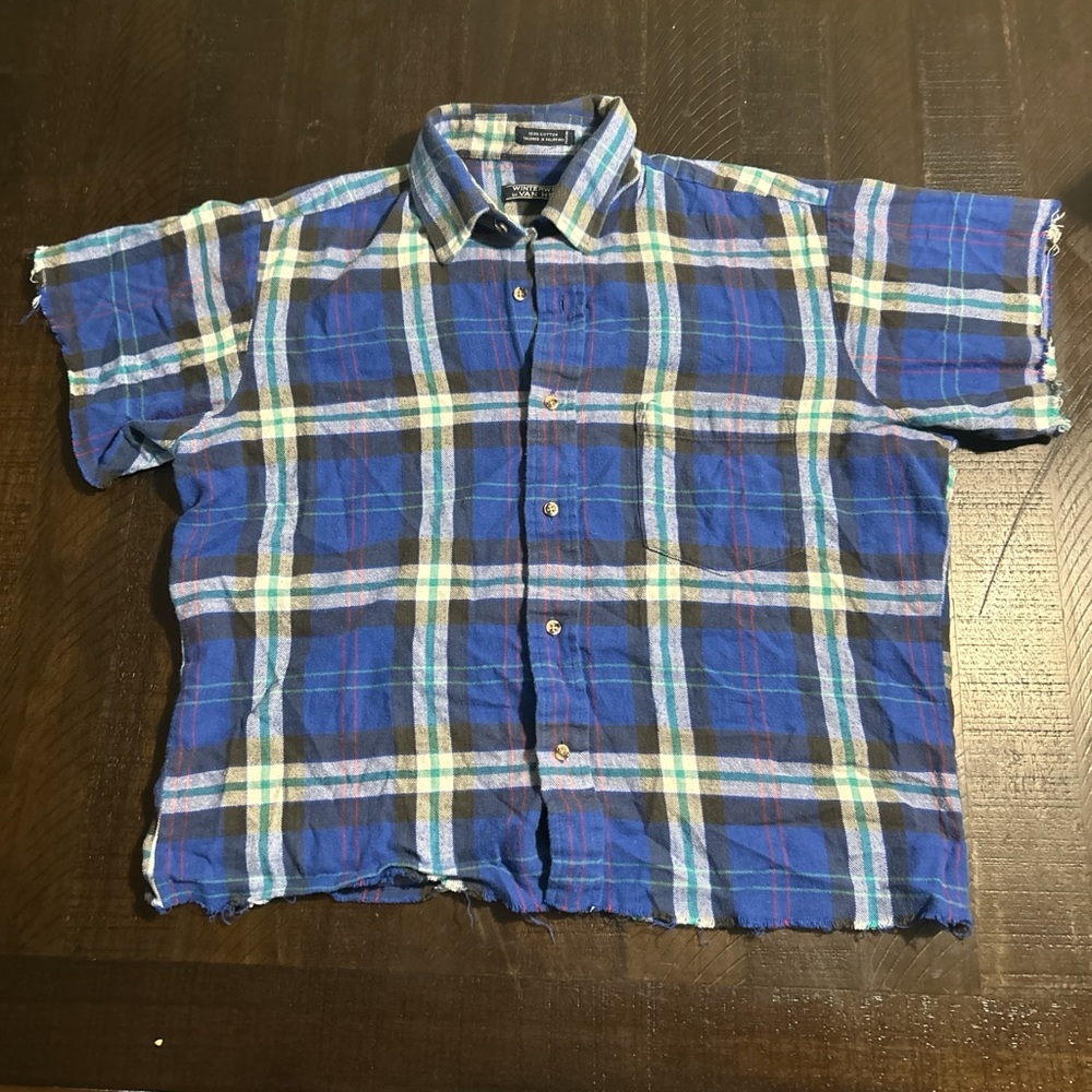 Distressed Cropped Plaid Shirt